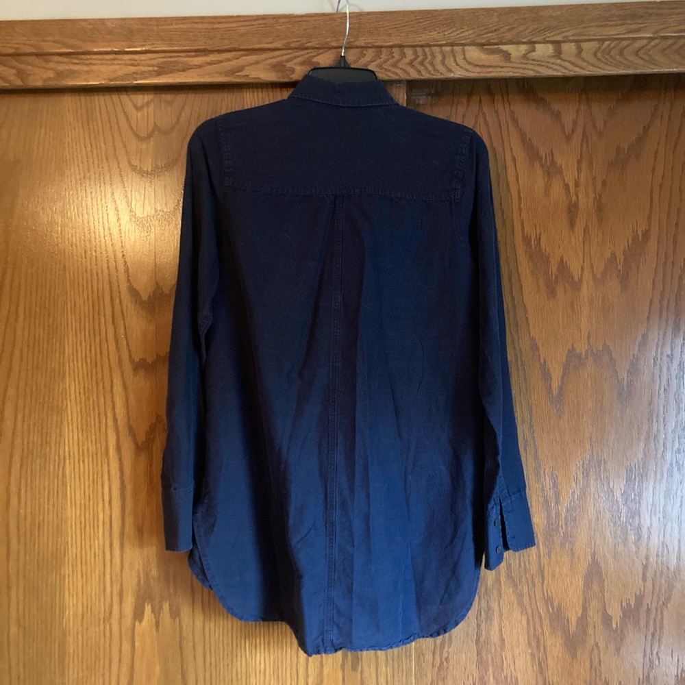 J. Crew Navy Blue Linen Blend Button-Up Shirt - Picture 2 of 4